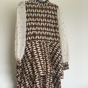 African Ankara baby doll brown midi dress Size L